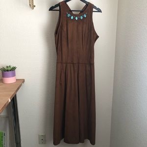 Karen Alexander Boston Proper Brown Suede Dress w/ Turquoise Stones Size 10